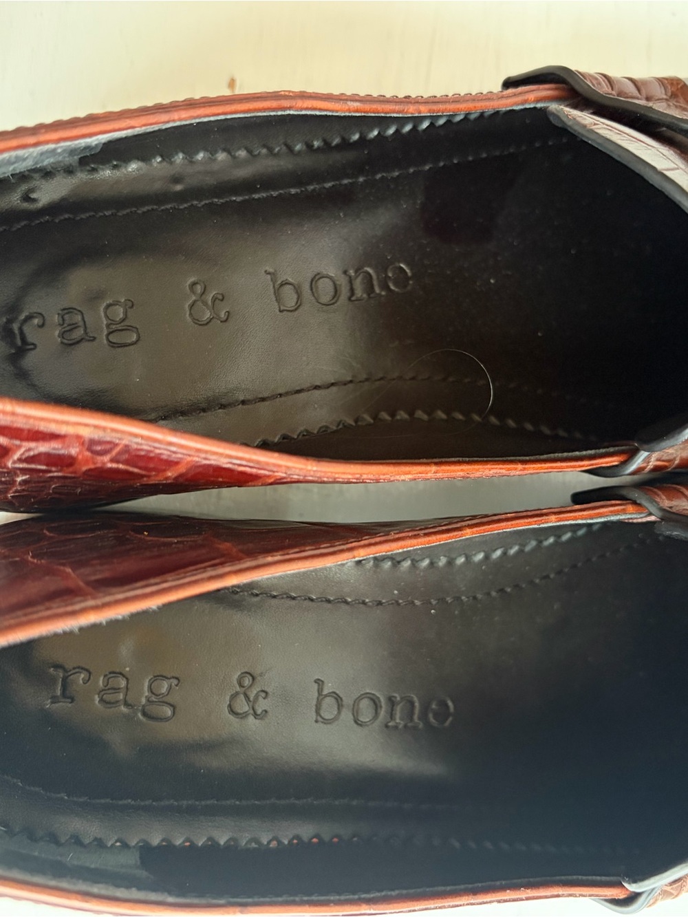 rag & bone Brown Croc-Embossed Leather Loafers – Silver Logo Hardware - Picture 7 of 11